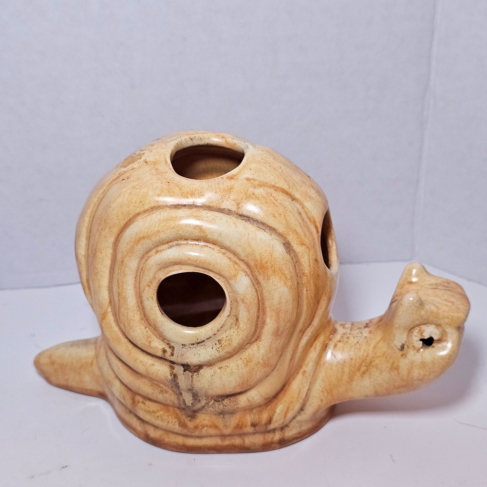 Vintage Ceramic Snail Figurine‎ Hollow Shell Decor Glazed 7.5 In Garden Whimsy